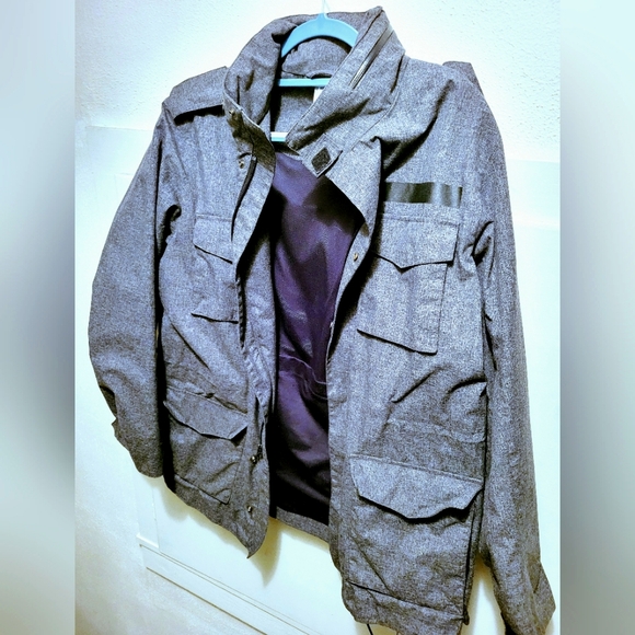 Gray Nike Jacket Zip Up & Buttons, hideable hood, Size L - Picture 2 of 5